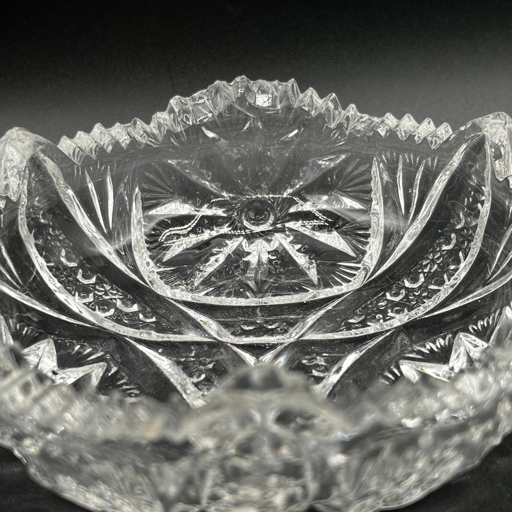 Vtg Cut Glass Nut Bowls Set of 5 Pinwheel Fan Sawtooth Rim Heavy Glass 4.5" - Picture 8 of 10